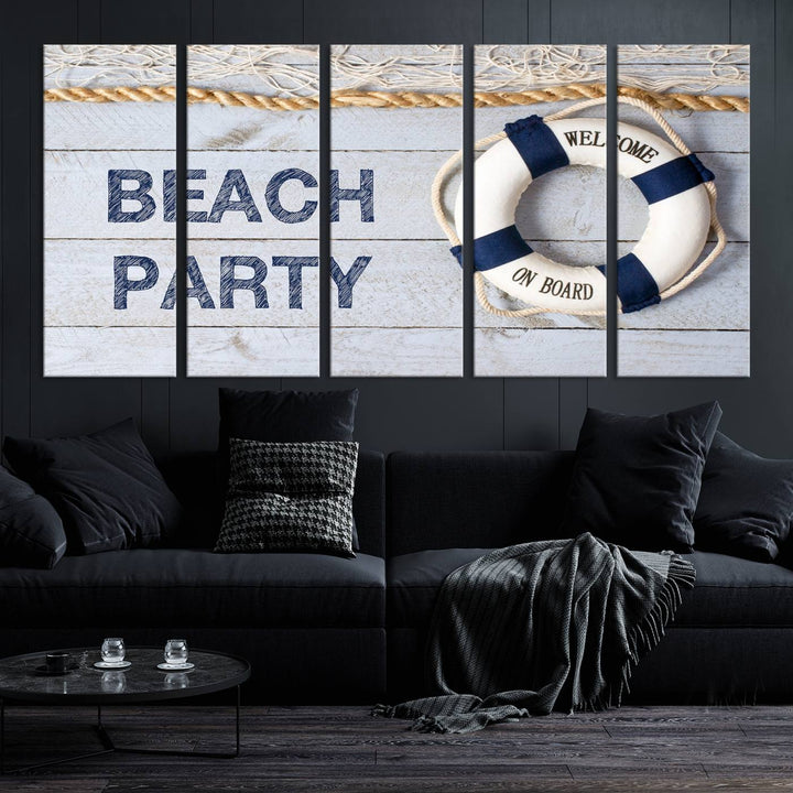 Beach Party Sign Large Canvas Print Wall Art Lifebuoy Art Sailing Wall Art Nautical Art Beach Canvas Ar