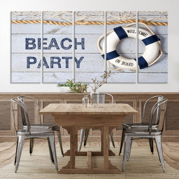 Beach Party Sign Large Canvas Print Wall Art Lifebuoy Art Sailing Wall Art Nautical Art Beach Canvas Ar