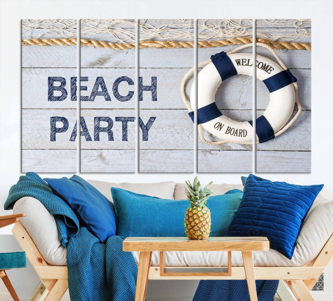 Beach Party Sign Large Canvas Print Wall Art Lifebuoy Art Sailing Wall Art Nautical Art Beach Canvas Ar