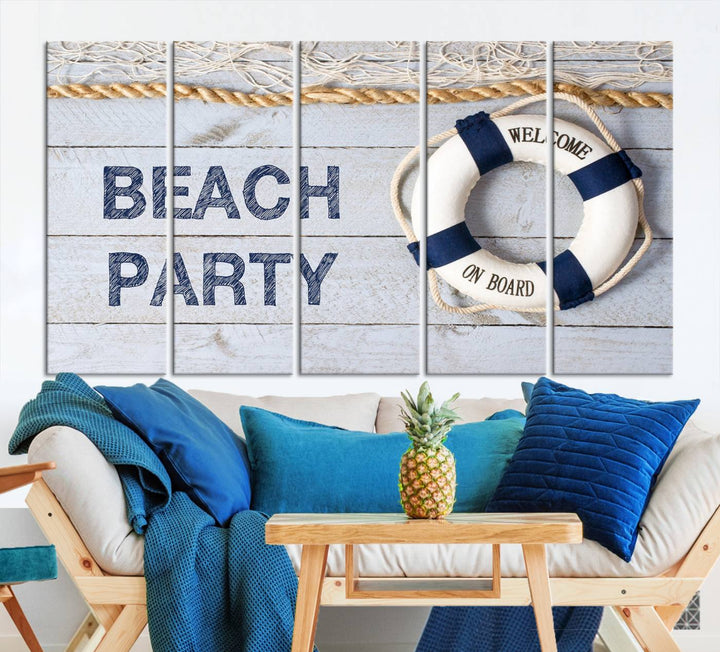 Beach Party Sign Large Canvas Print Wall Art Lifebuoy Art Sailing Wall Art Nautical Art Beach Canvas Ar