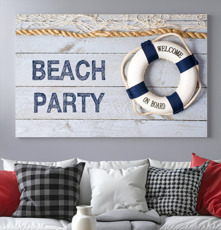 Beach Party Sign Large Canvas Print Wall Art Lifebuoy Art Sailing Wall Art Nautical Art Beach Canvas Ar