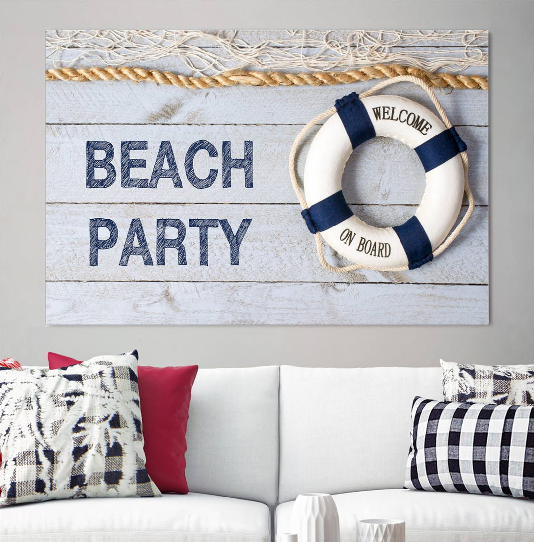 Beach Party Sign Large Canvas Print Wall Art Lifebuoy Art Sailing Wall Art Nautical Art Beach Canvas Ar