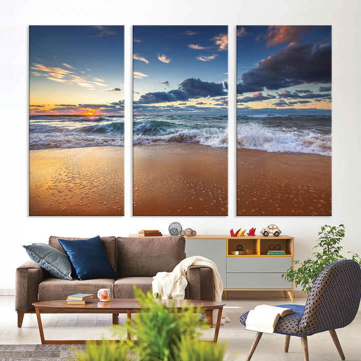 Beach Sunset Clouds Wall Art Canvas Print