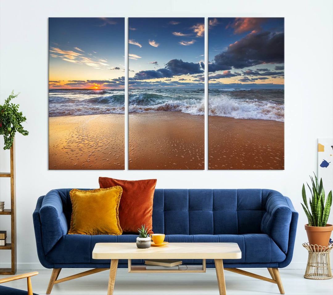 Beach Sunset Clouds Wall Art Canvas Print