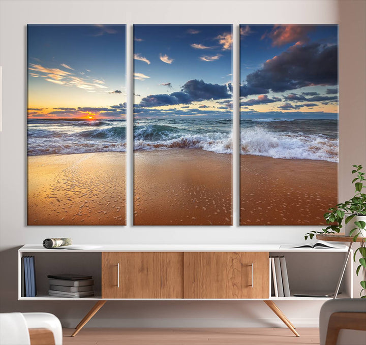 Beach Sunset Clouds Wall Art Canvas Print