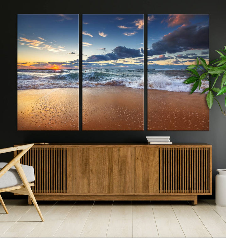 Beach Sunset Clouds Wall Art Canvas Print