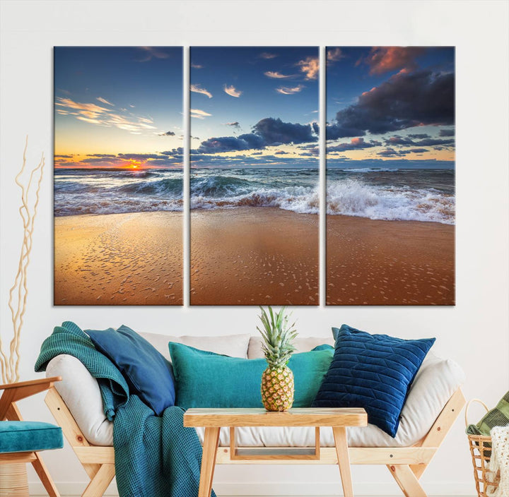 Beach Sunset Clouds Wall Art Canvas Print