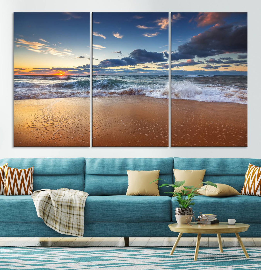 Beach Sunset Clouds Wall Art Canvas Print