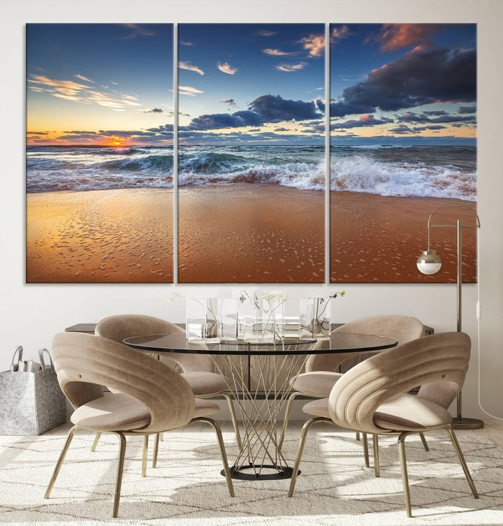 Beach Sunset Clouds Wall Art Canvas Print