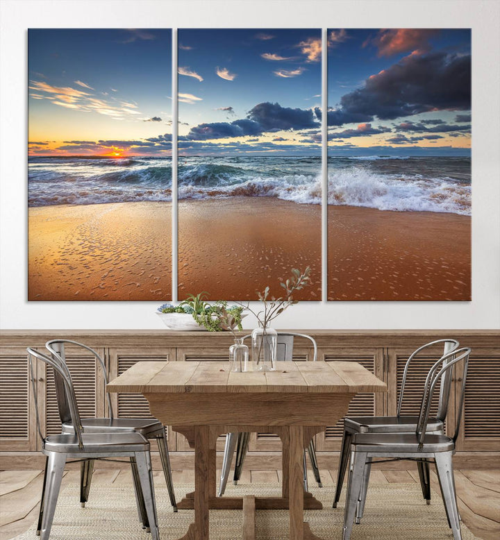 Beach Sunset Clouds Wall Art Canvas Print