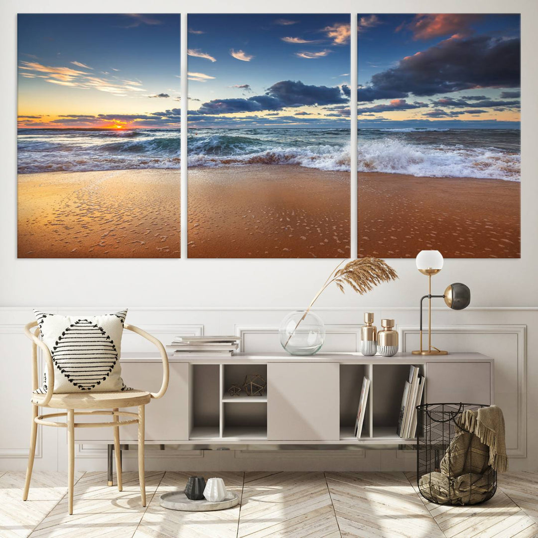 Beach Sunset Clouds Wall Art Canvas Print