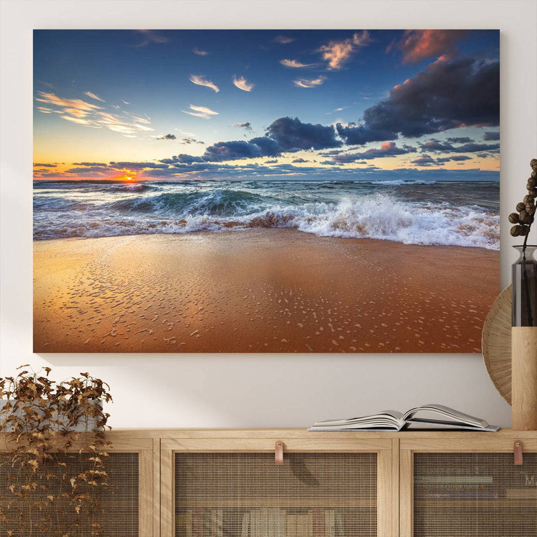 Beach Sunset Clouds Wall Art Canvas Print