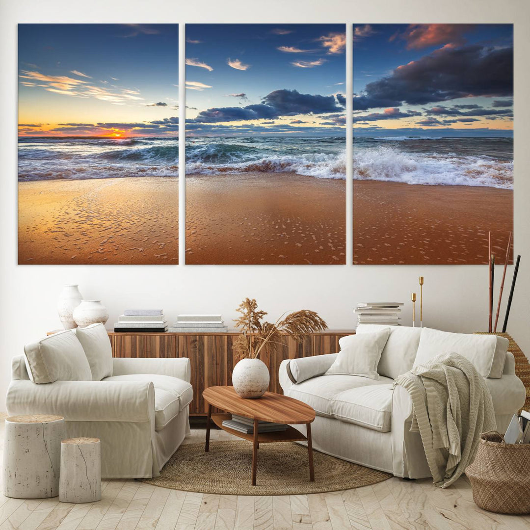 Beach Sunset Clouds Wall Art Canvas Print