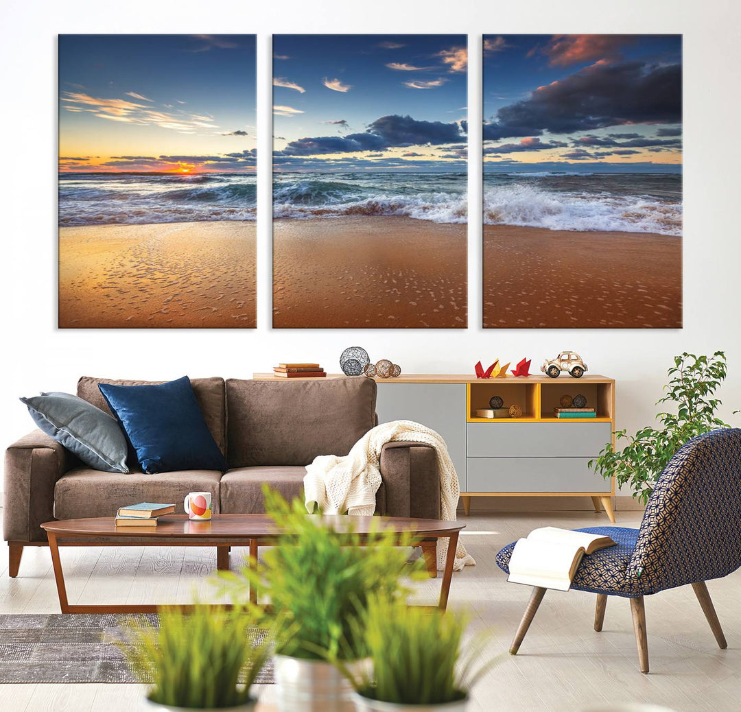 Beach Sunset Clouds Wall Art Canvas Print