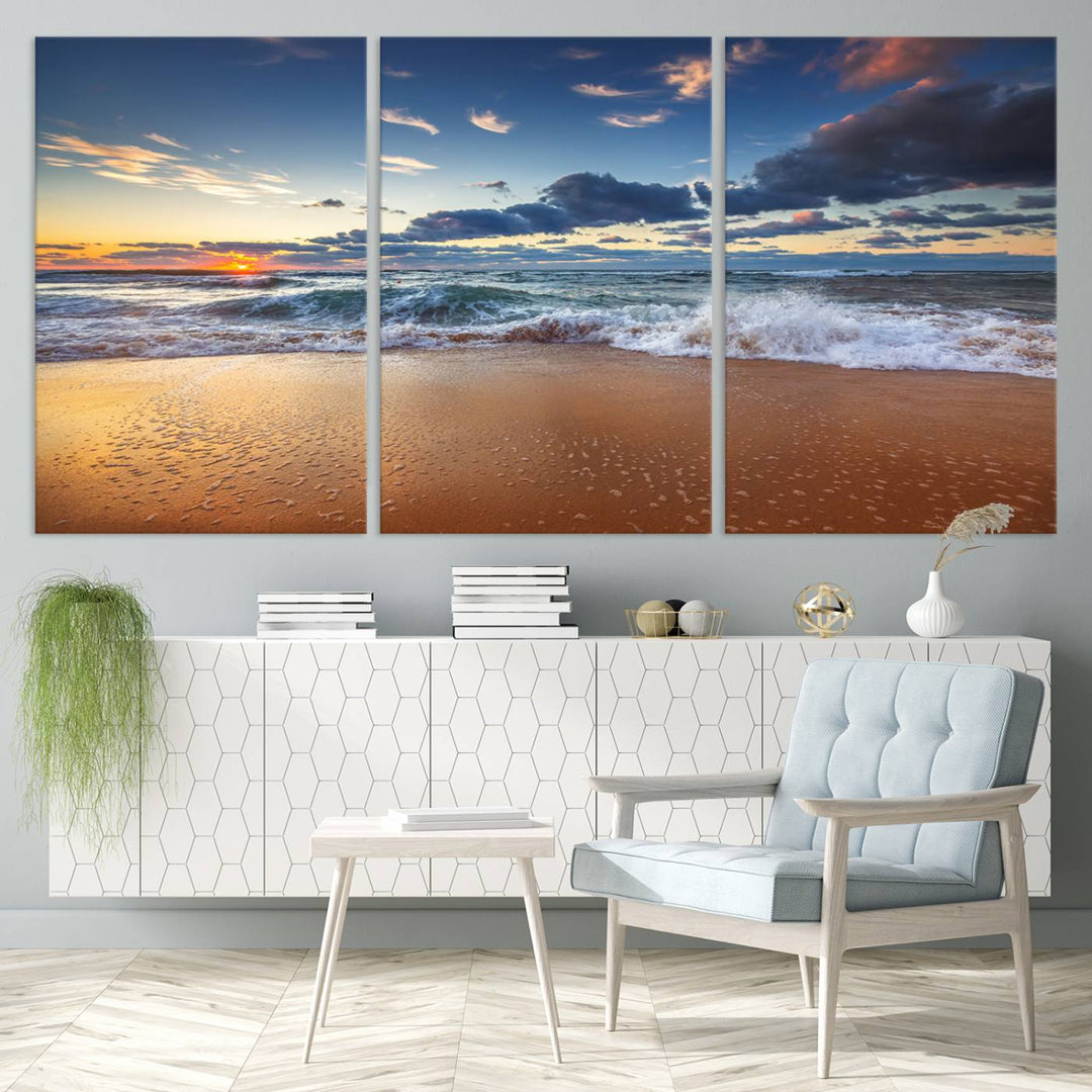 Beach Sunset Clouds Wall Art Canvas Print