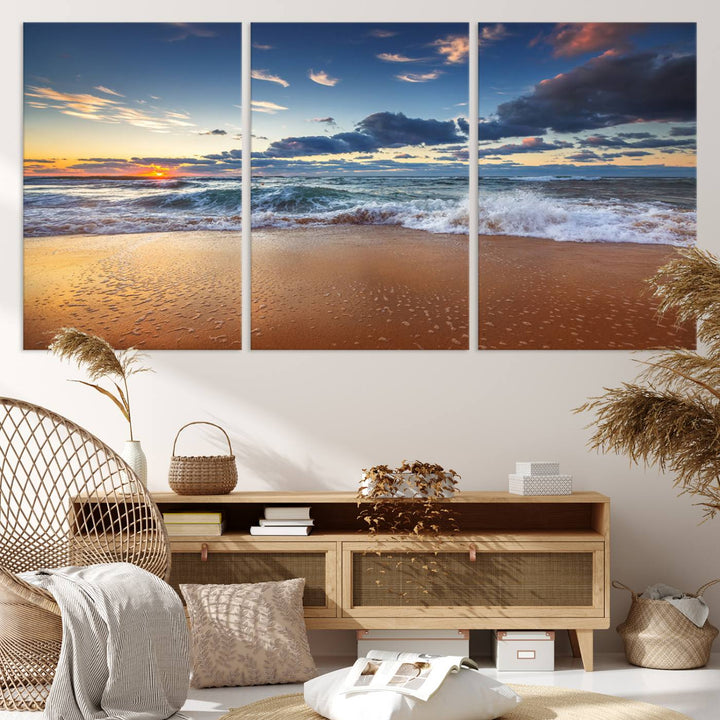 Beach Sunset Clouds Wall Art Canvas Print