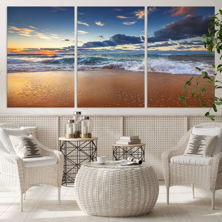 Beach Sunset Clouds Wall Art Canvas Print