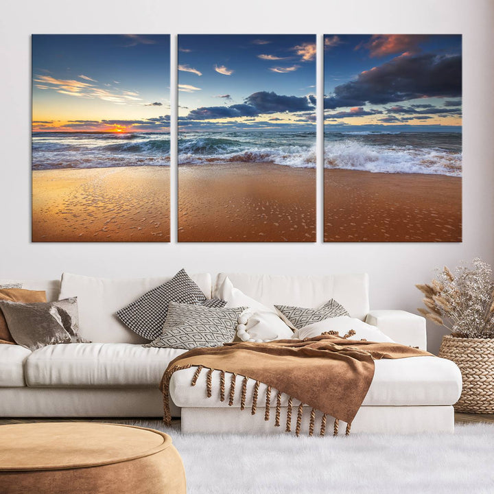 Beach Sunset Clouds Wall Art Canvas Print