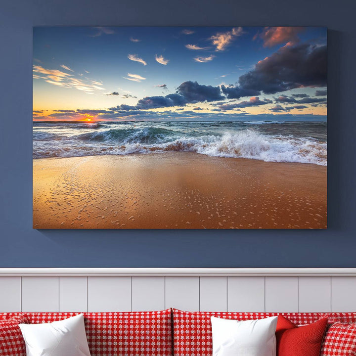 Beach Sunset Clouds Wall Art Canvas Print