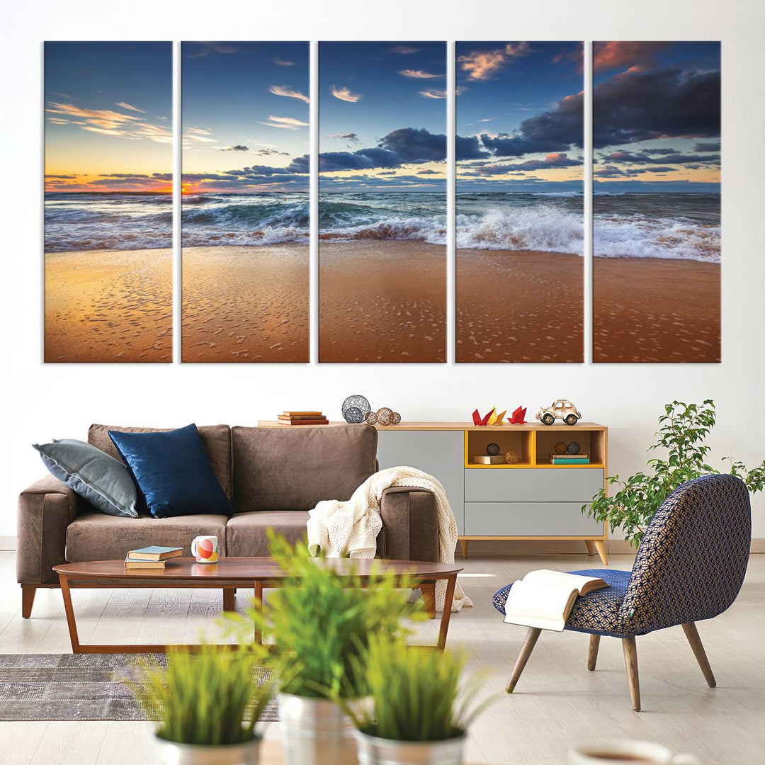 Beach Sunset Clouds Wall Art Canvas Print