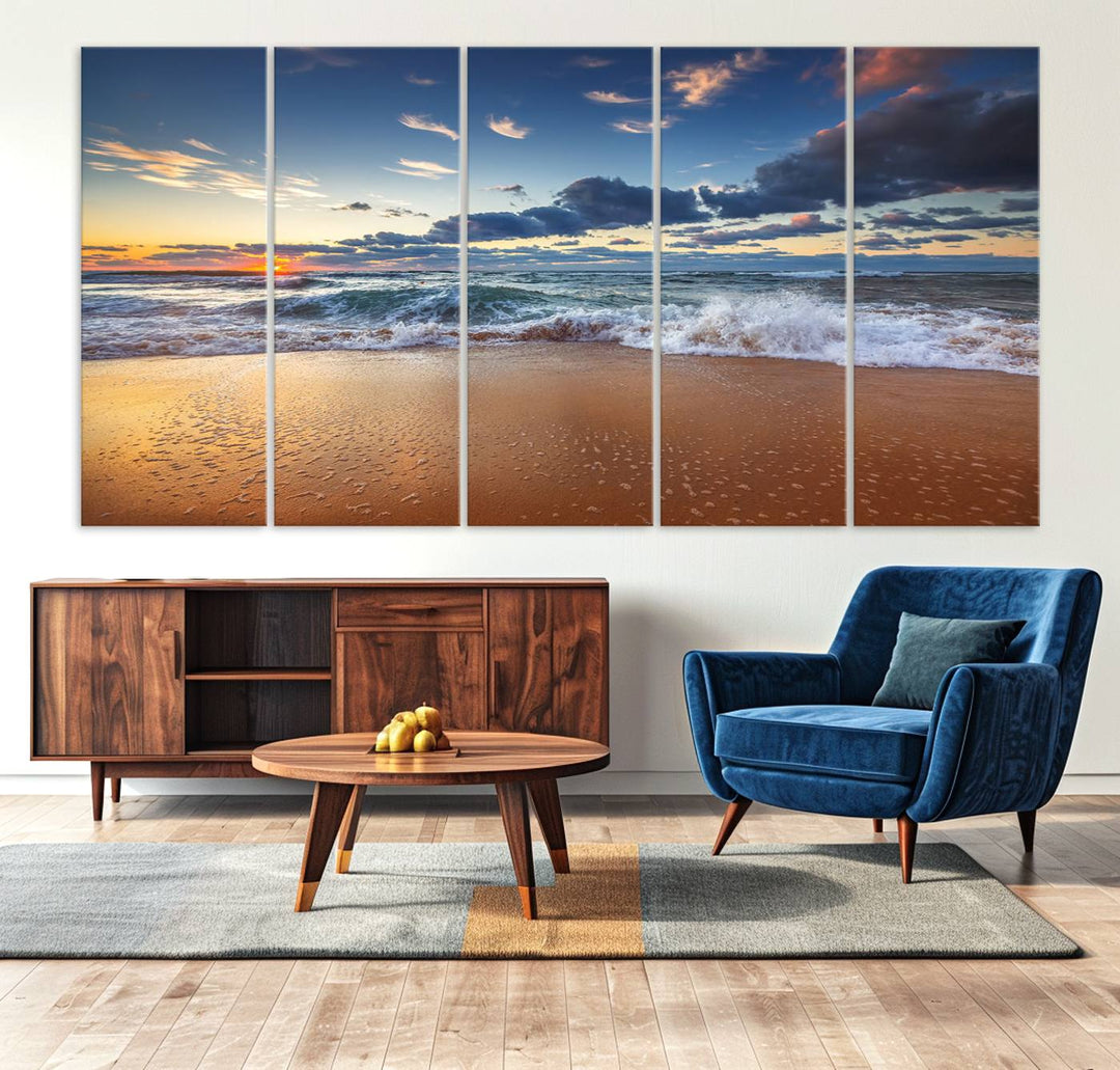 Beach Sunset Clouds Wall Art Canvas Print