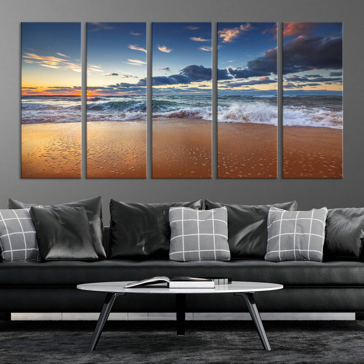 Beach Sunset Clouds Wall Art Canvas Print