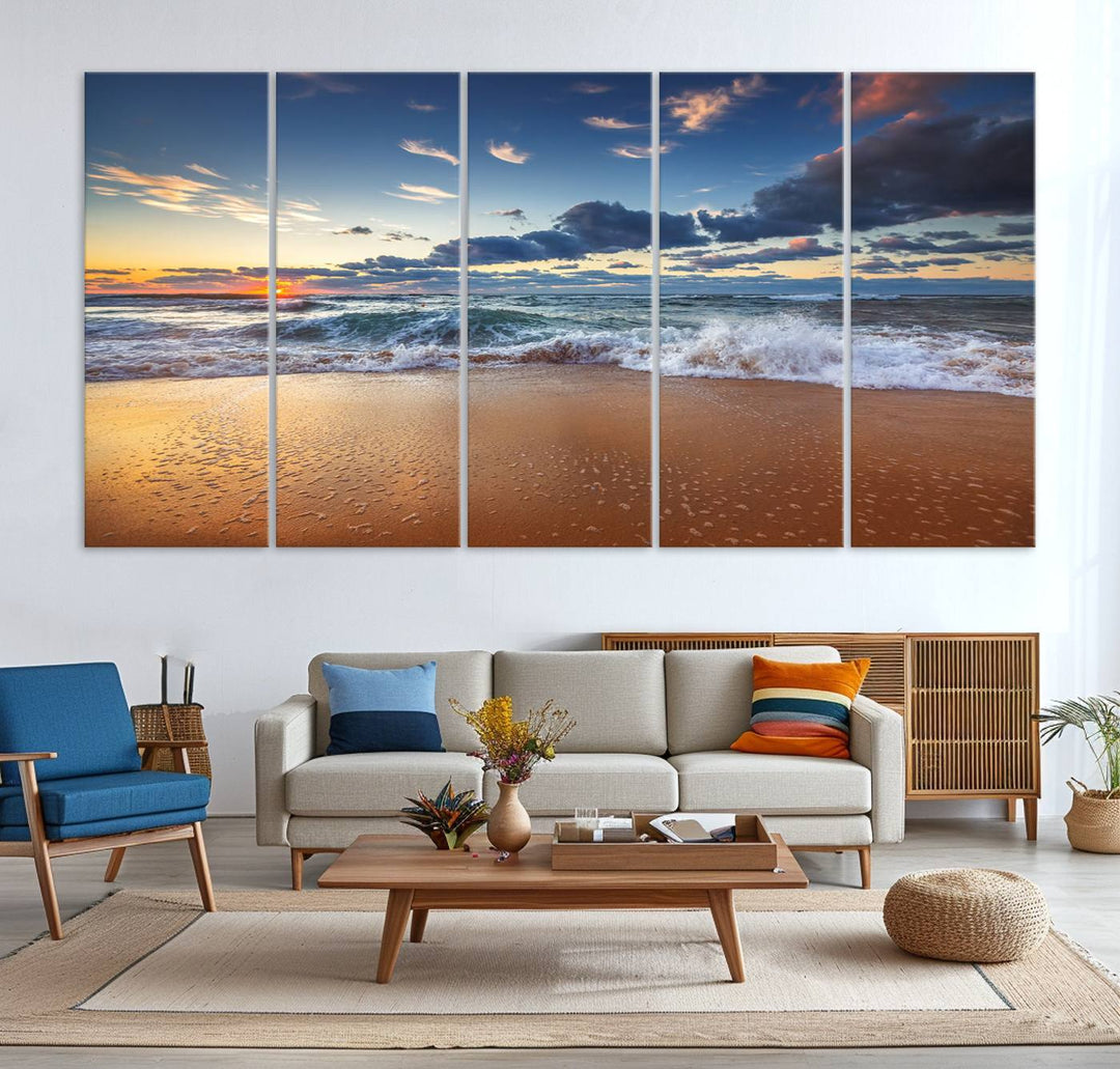 Beach Sunset Clouds Wall Art Canvas Print