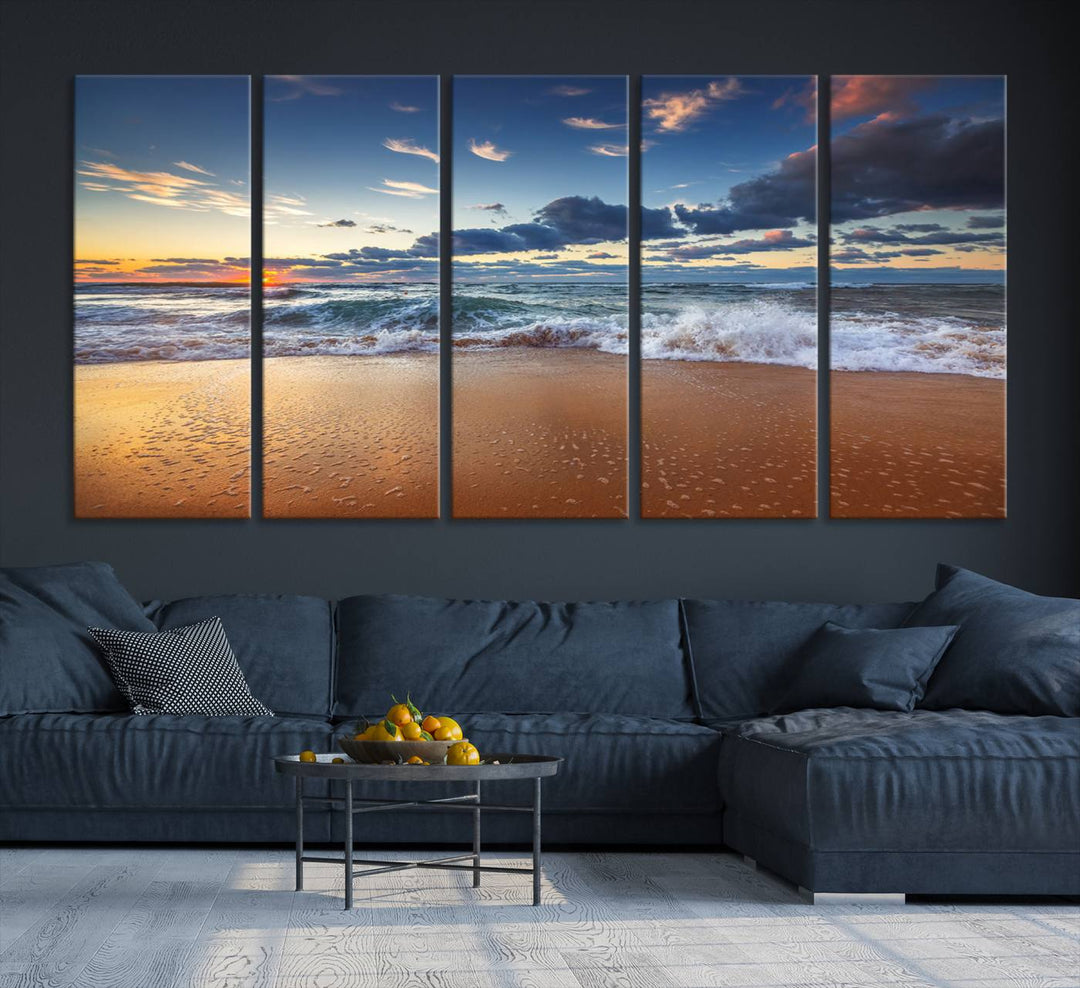 Beach Sunset Clouds Wall Art Canvas Print