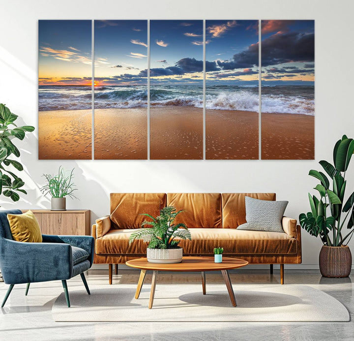 Beach Sunset Clouds Wall Art Canvas Print