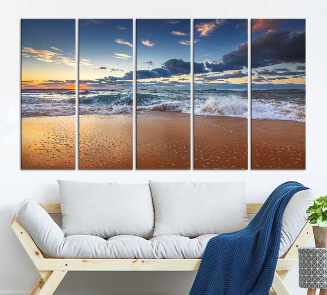 Beach Sunset Clouds Wall Art Canvas Print