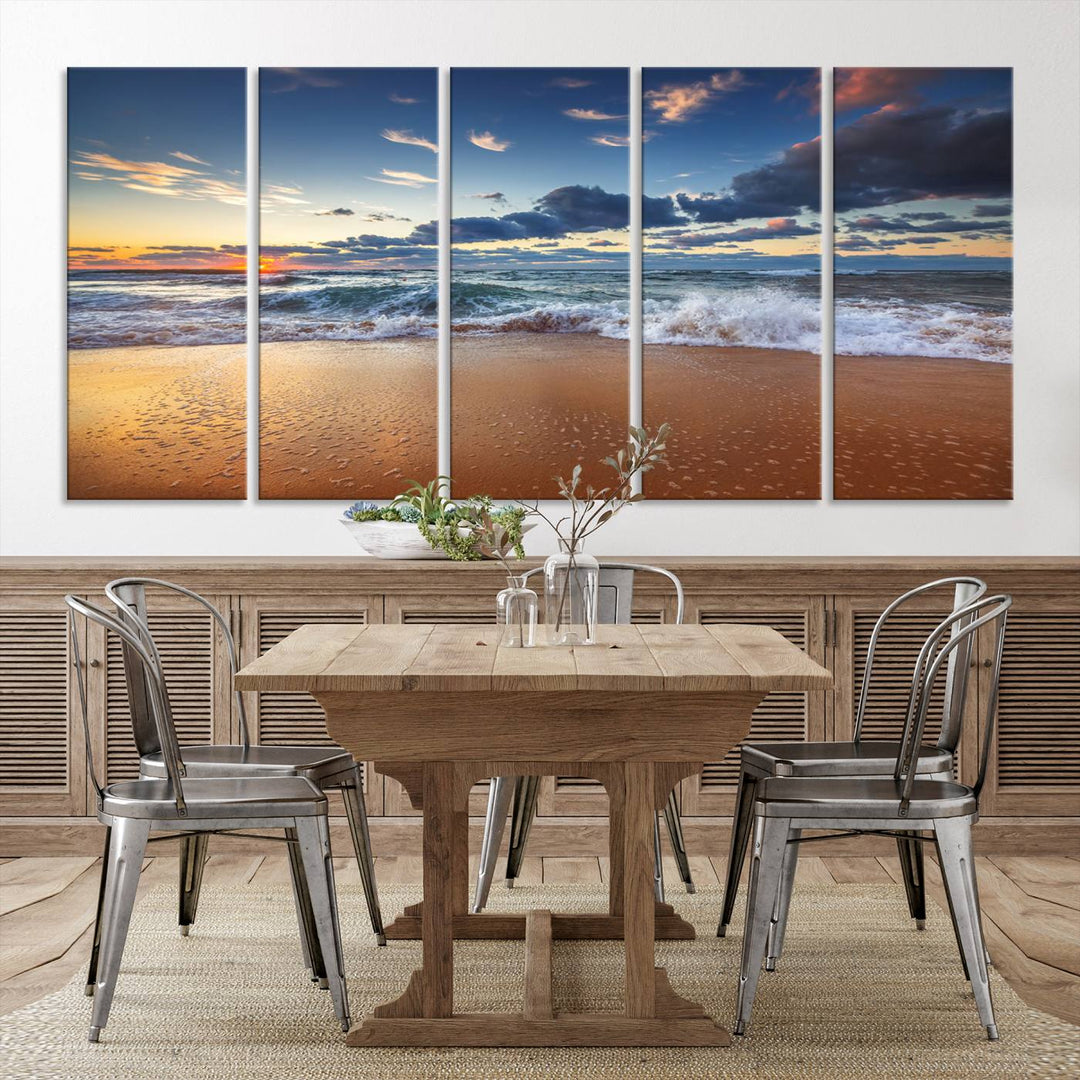 Beach Sunset Clouds Wall Art Canvas Print