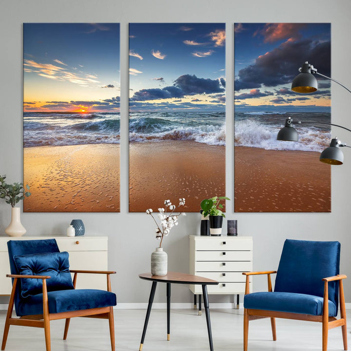 Beach Sunset Clouds Wall Art Canvas Print