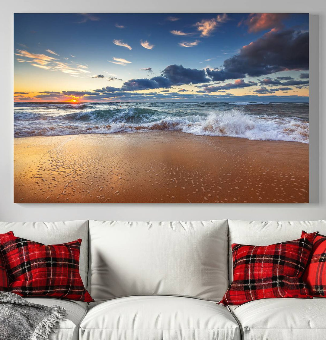 Beach Sunset Clouds Wall Art Canvas Print