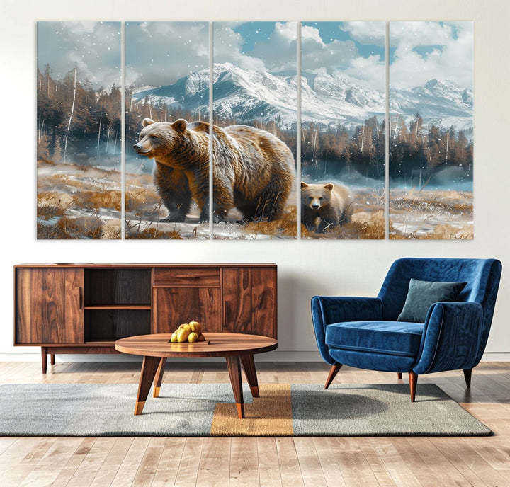 Bear and Baby Bear Wall Art Canvas Print