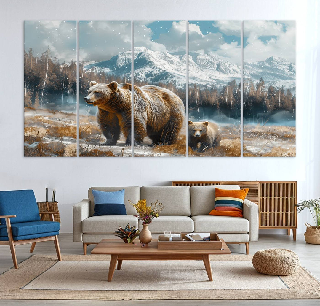 Bear and Baby Bear Wall Art Canvas Print