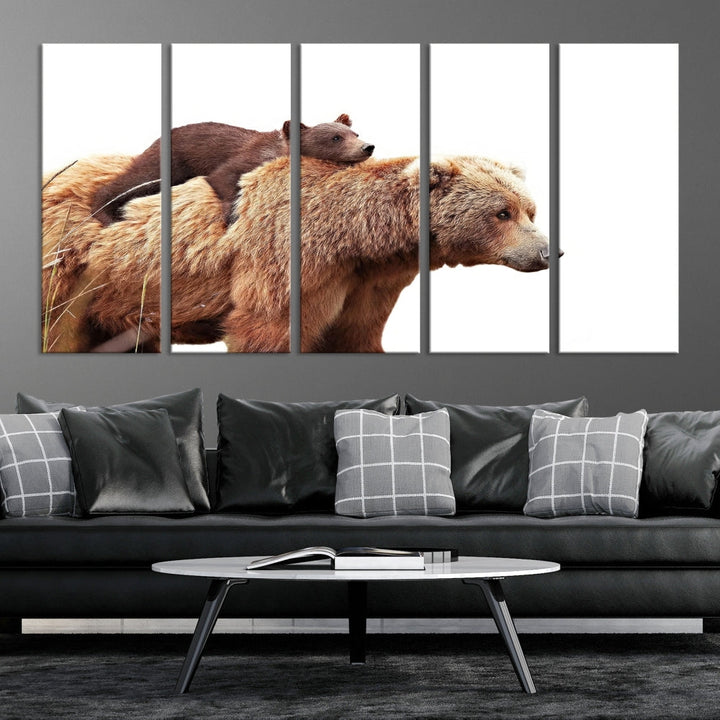 Mama Bear and Cub Wildllife Picture Printed on Canvas Framed Animal Wall Art