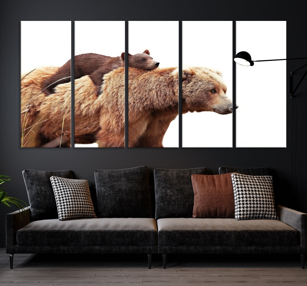 Mama Bear and Cub Wildllife Picture Printed on Canvas Framed Animal Wall Art