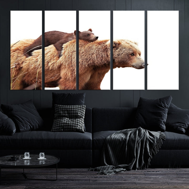 Mama Bear and Cub Wildllife Picture Printed on Canvas Framed Animal Wall Art