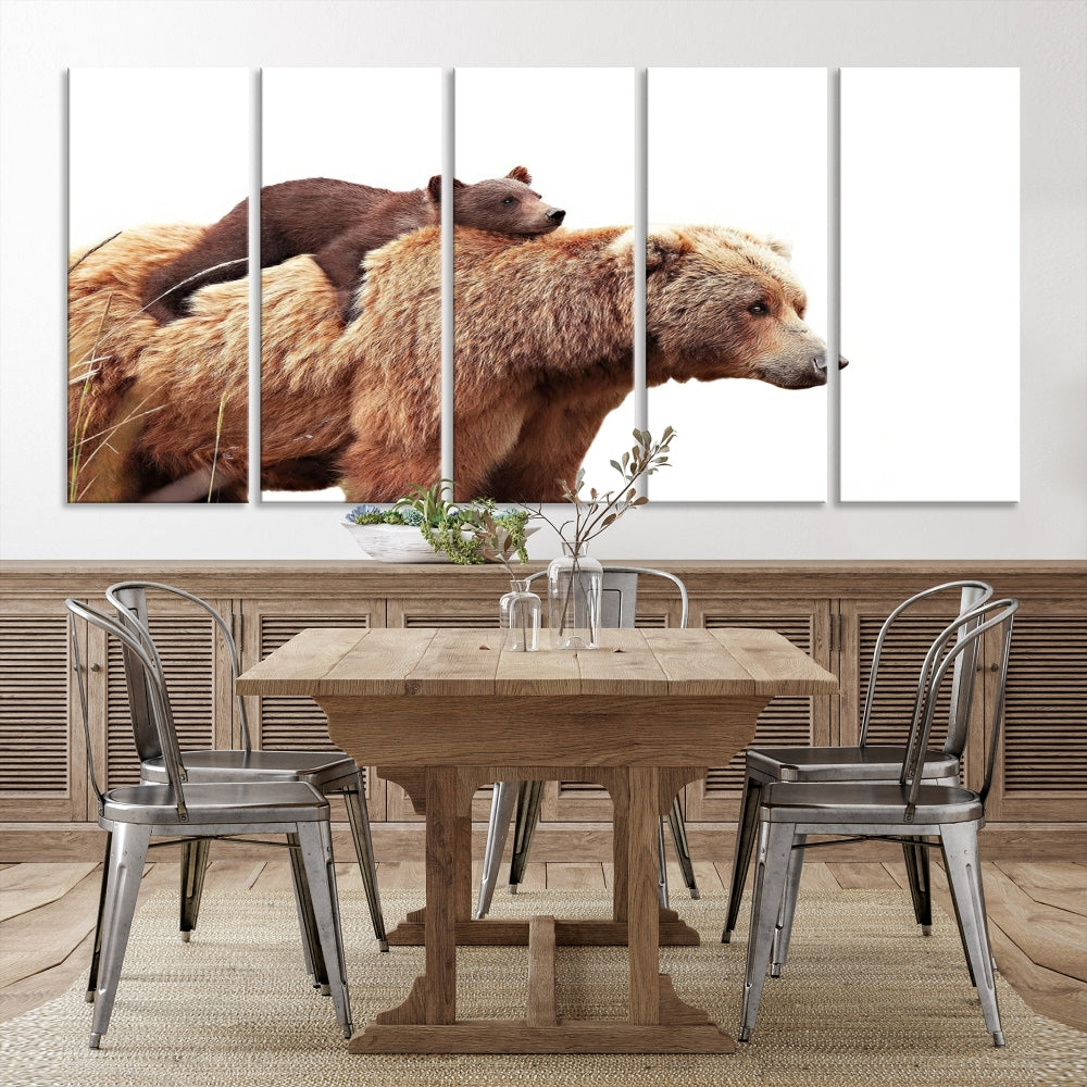 Mama Bear and Cub Wildllife Picture Printed on Canvas Framed Animal Wall Art