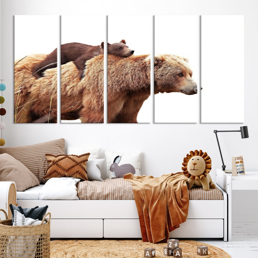 Mama Bear and Cub Wildllife Picture Printed on Canvas Framed Animal Wall Art