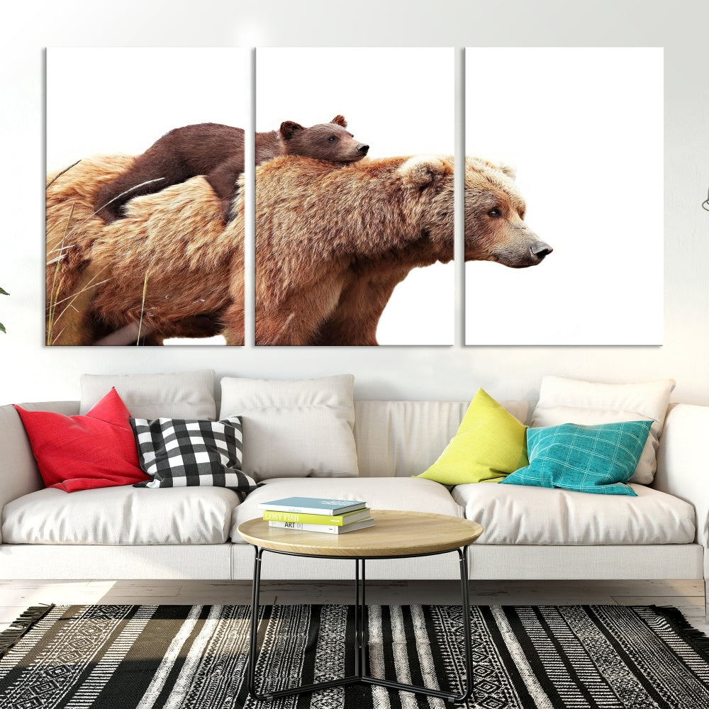 Mama Bear and Cub Wildllife Picture Printed on Canvas Framed Animal Wall Art