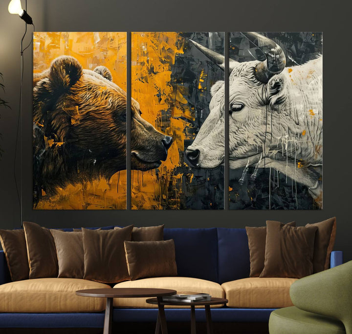 Bear vs Bull Wall Art Canvas | Stock Market Battle | Modern Financial Art for Office Decor