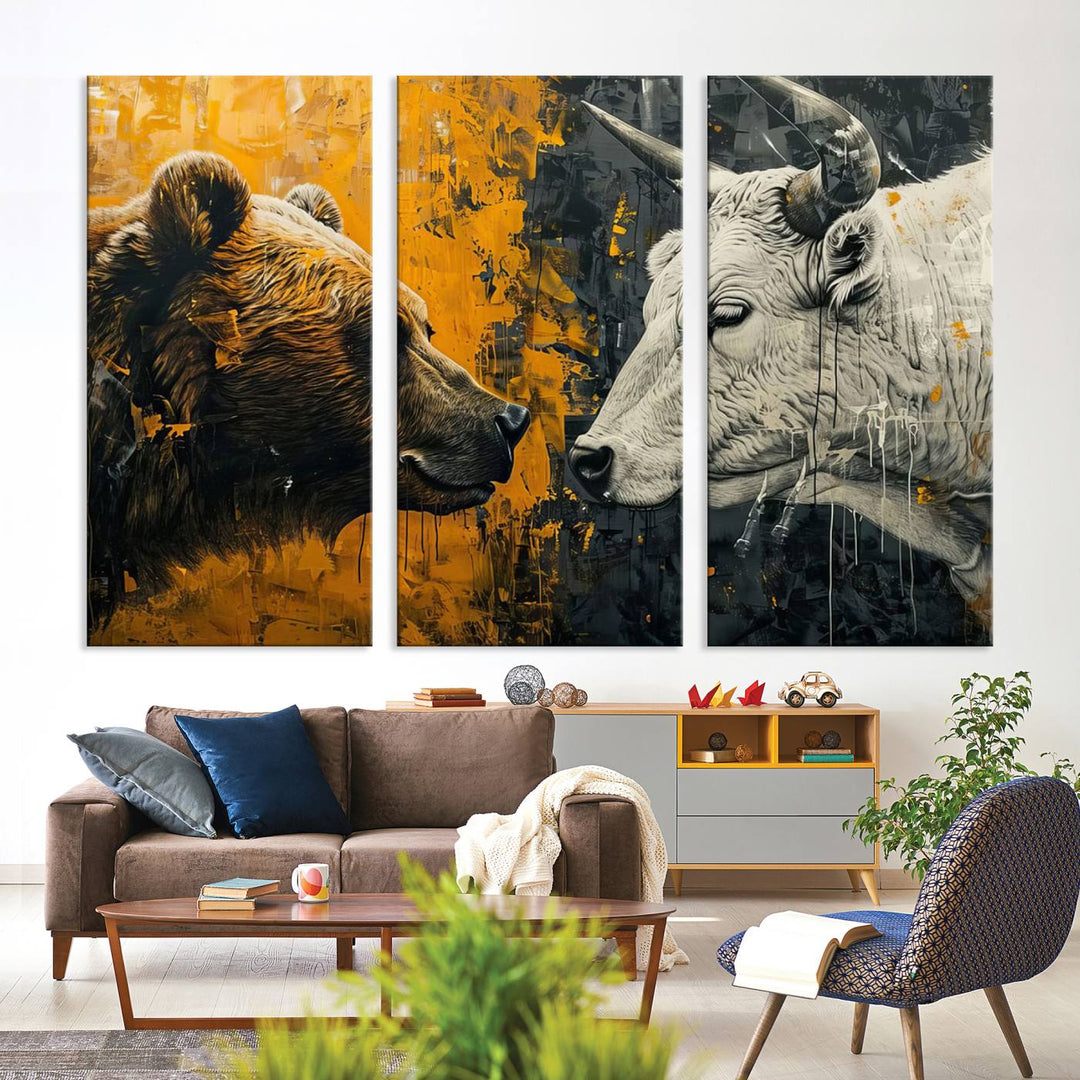 Bear vs Bull Wall Art Canvas | Stock Market Battle | Modern Financial Art for Office Decor