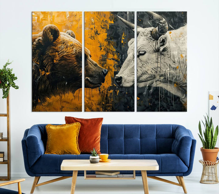 Bear vs Bull Wall Art Canvas | Stock Market Battle | Modern Financial Art for Office Decor