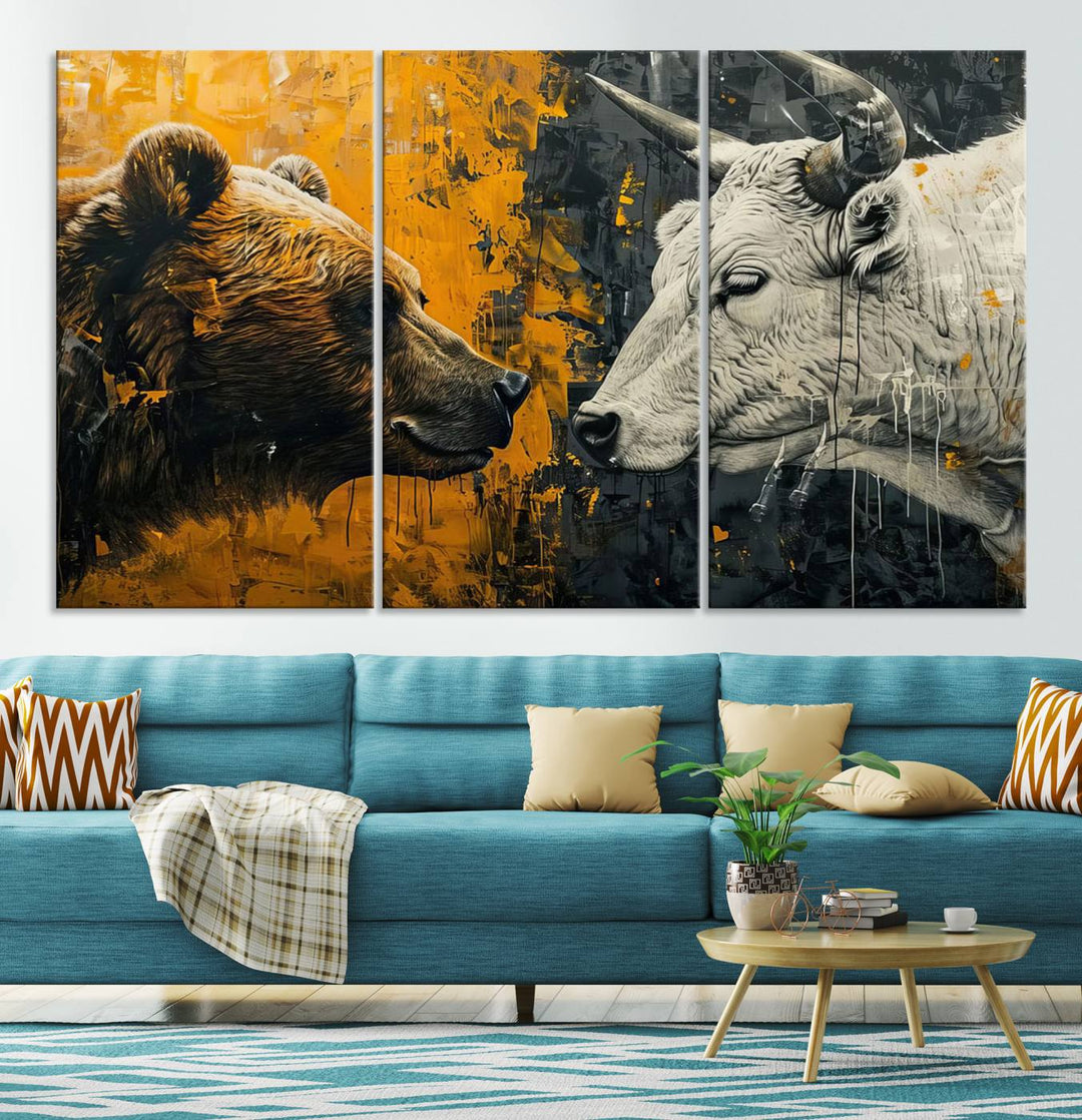 Bear vs Bull Wall Art Canvas | Stock Market Battle | Modern Financial Art for Office Decor