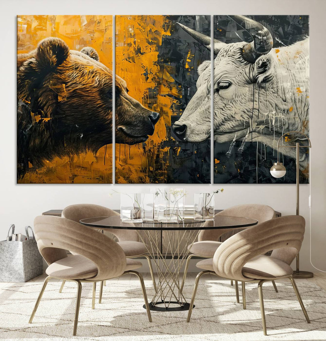 Bear vs Bull Wall Art Canvas | Stock Market Battle | Modern Financial Art for Office Decor