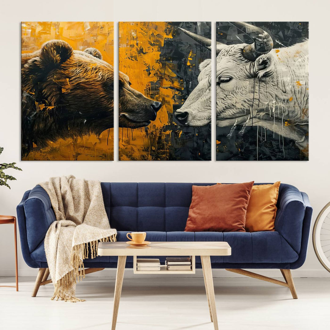 Bear vs Bull Wall Art Canvas | Stock Market Battle | Modern Financial Art for Office Decor