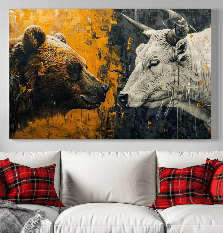 Bear vs Bull Wall Art Canvas | Stock Market Battle | Modern Financial Art for Office Decor