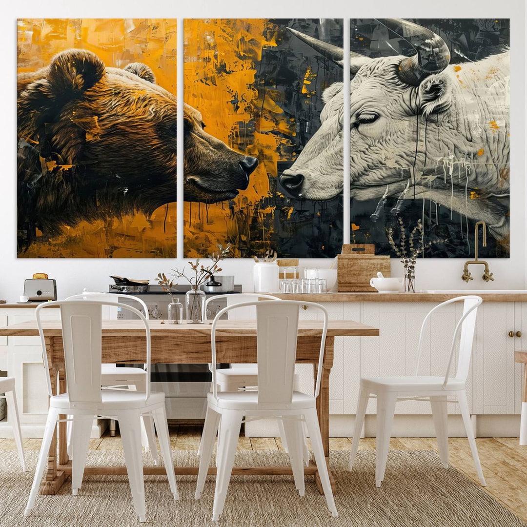 Bear vs Bull Wall Art Canvas | Stock Market Battle | Modern Financial Art for Office Decor