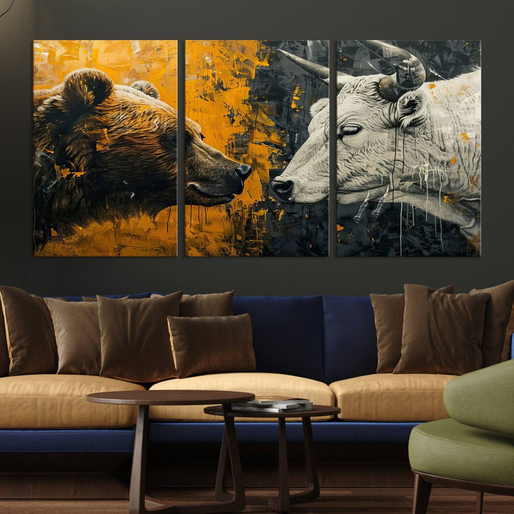 Bear vs Bull Wall Art Canvas | Stock Market Battle | Modern Financial Art for Office Decor